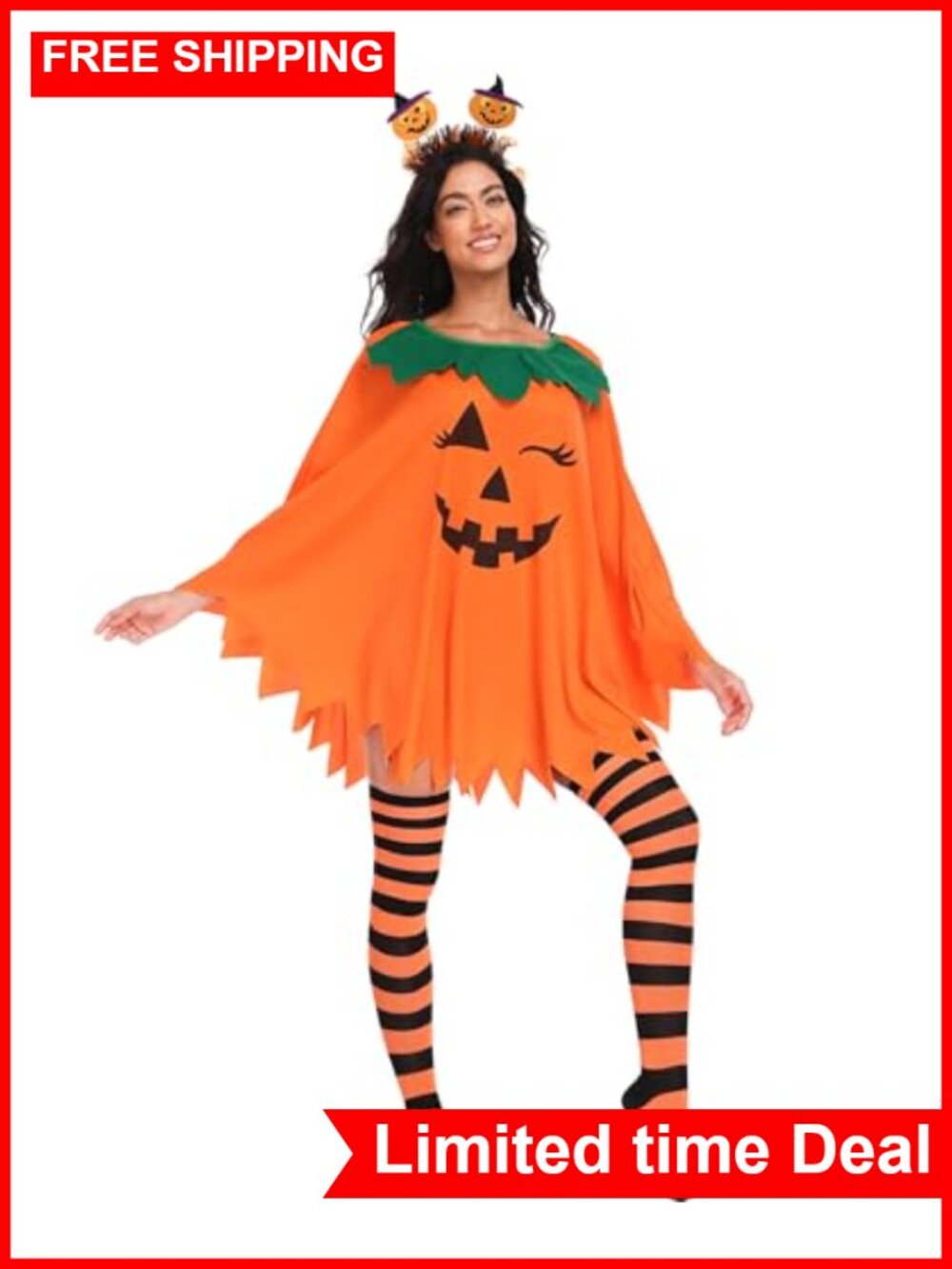Women's Pumpkin Halloween Costume Set with Headband and Socks - Picture 4 of 5